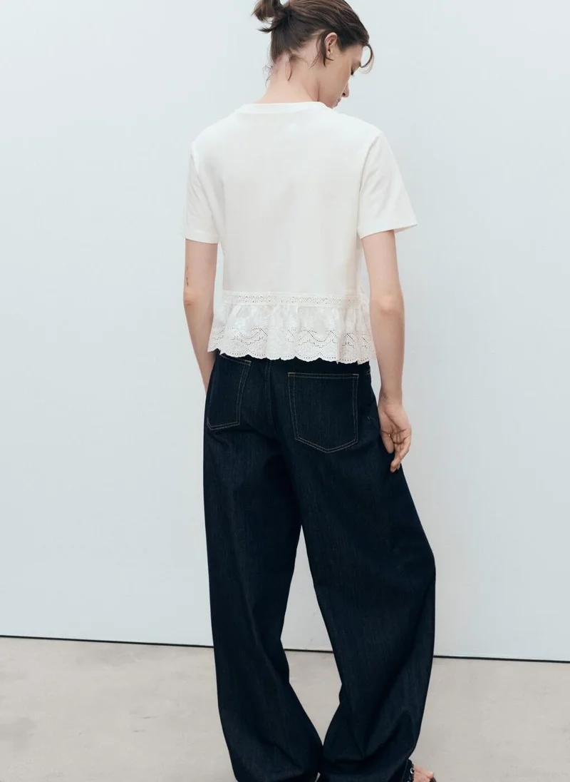 MANGO Embroidered ruffle t-shirt